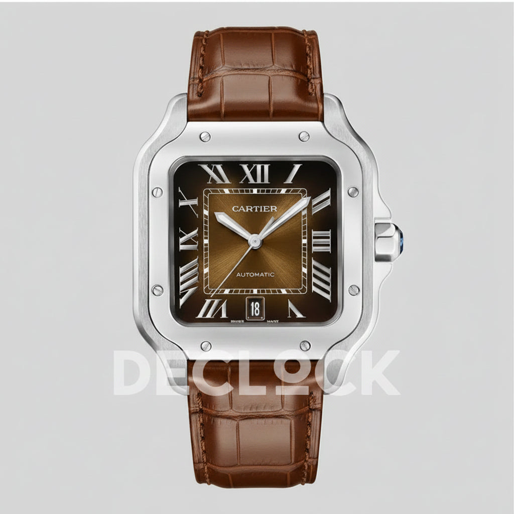 Cartier Santos WSSA0064 Brown Dial Large Leather Strap Replica Watch