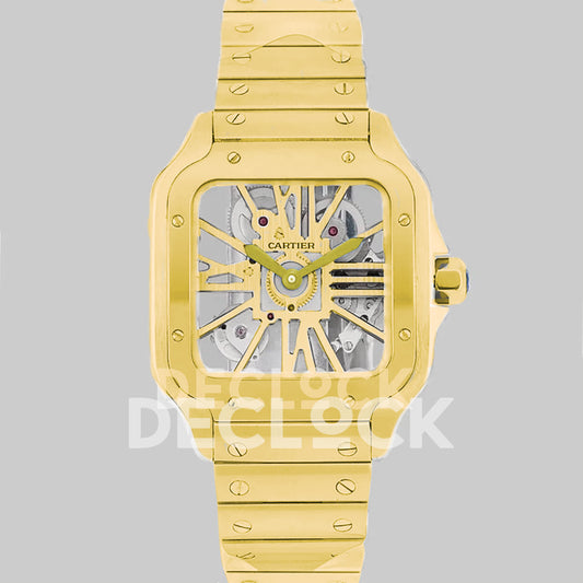 Cartier Santos Watch Skeleton Dial in Full Gold Replica Watch