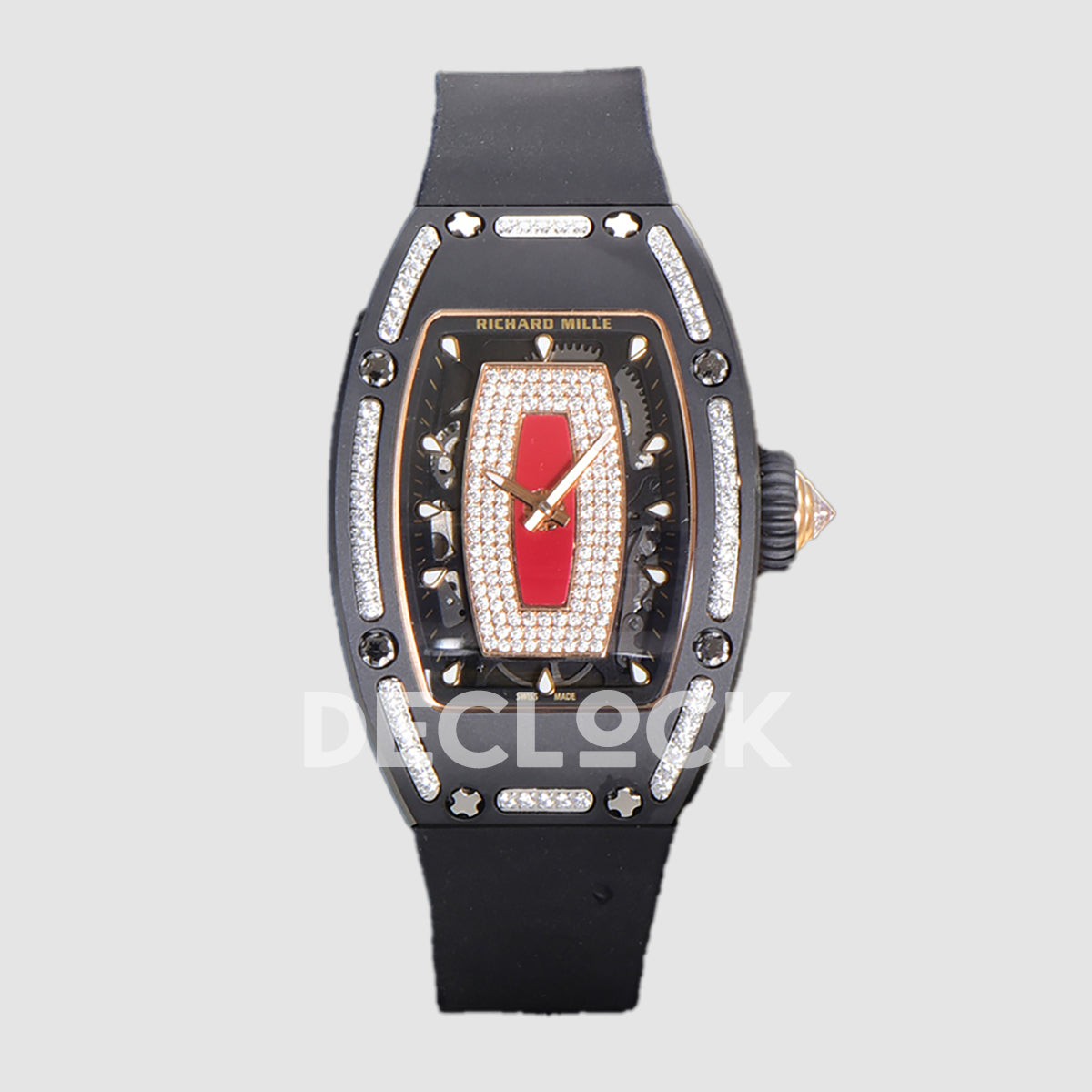 RM 007 Automatic Ladies Black Ceramic Red Lips Diamond