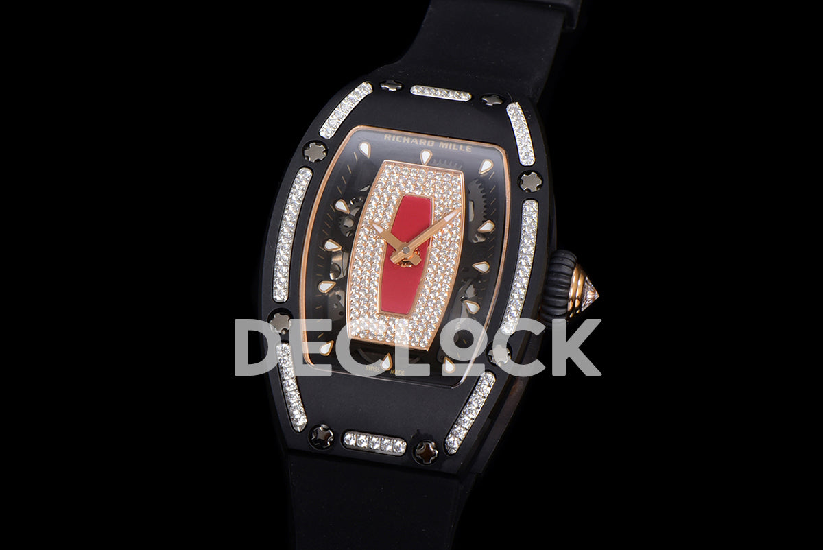 RM 007 Automatic Ladies Black Ceramic Red Lips Diamond