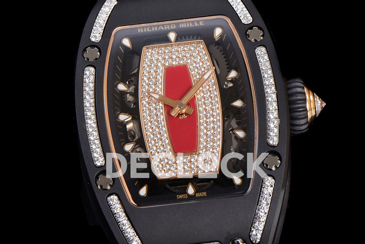 RM 007 Automatic Ladies Black Ceramic Red Lips Diamond