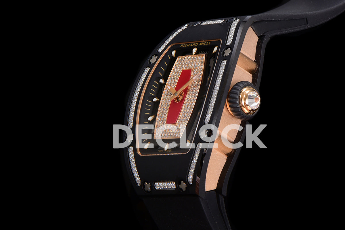 RM 007 Automatic Ladies Black Ceramic Red Lips Diamond