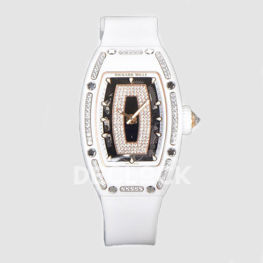 Replica Richard Mille RM 007 Automatic Ladies White Ceramic Diamond Bezel Diamond Jasper | Declock.