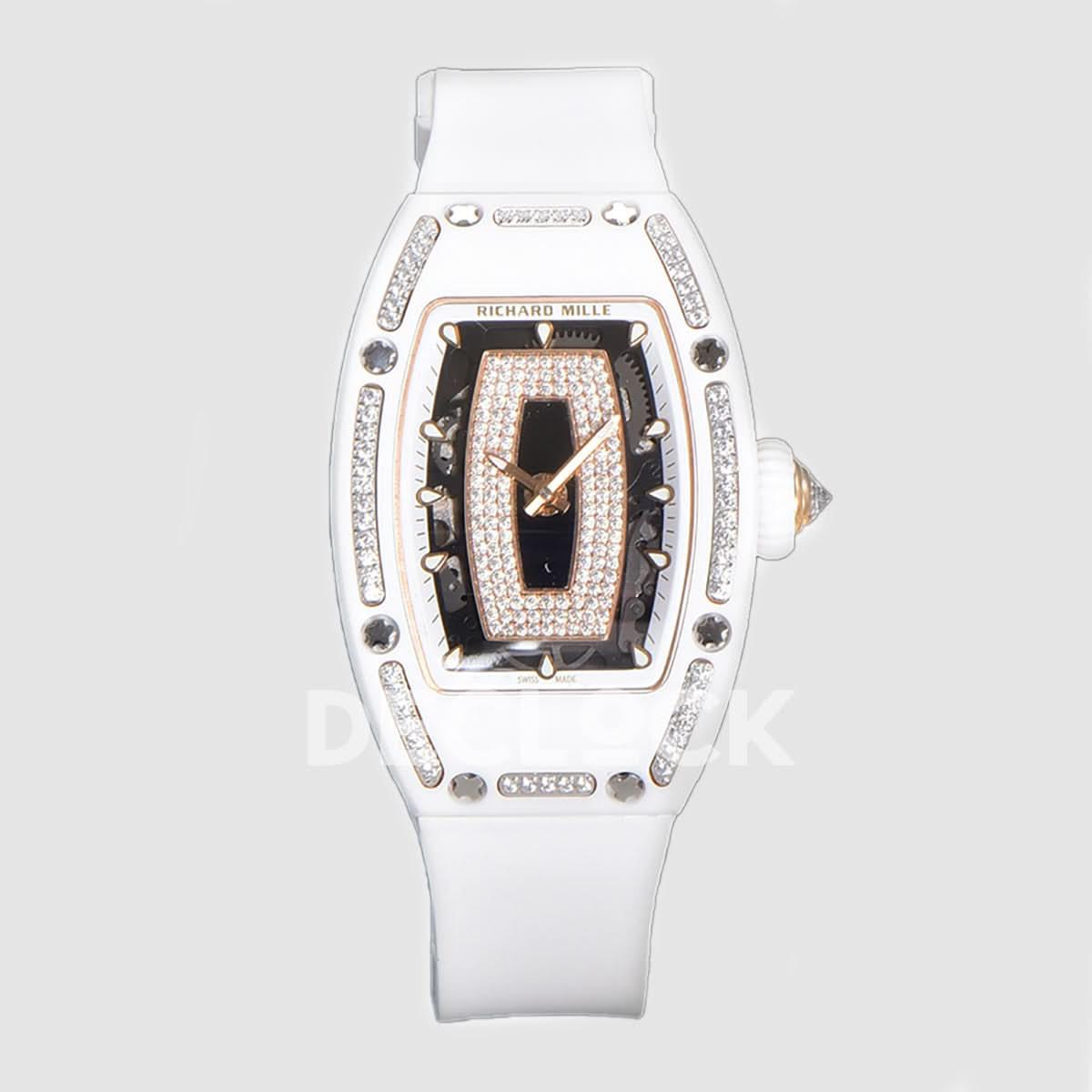 Replica Richard Mille RM 007 Automatic Ladies White Ceramic Diamond Bezel Diamond Jasper |  Declock.