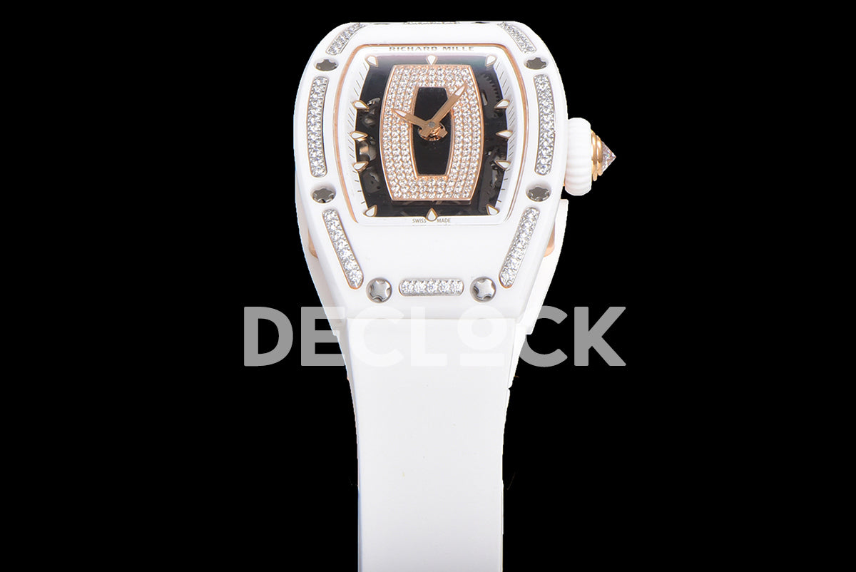 RM 007 Automatic Ladies White Ceramic Diamond Bezel Diamond Jasper
