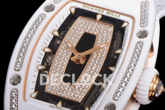 Replica Richard Mille RM 007 Automatic Ladies White Ceramic Diamond Bezel Diamond Jasper | Declock.