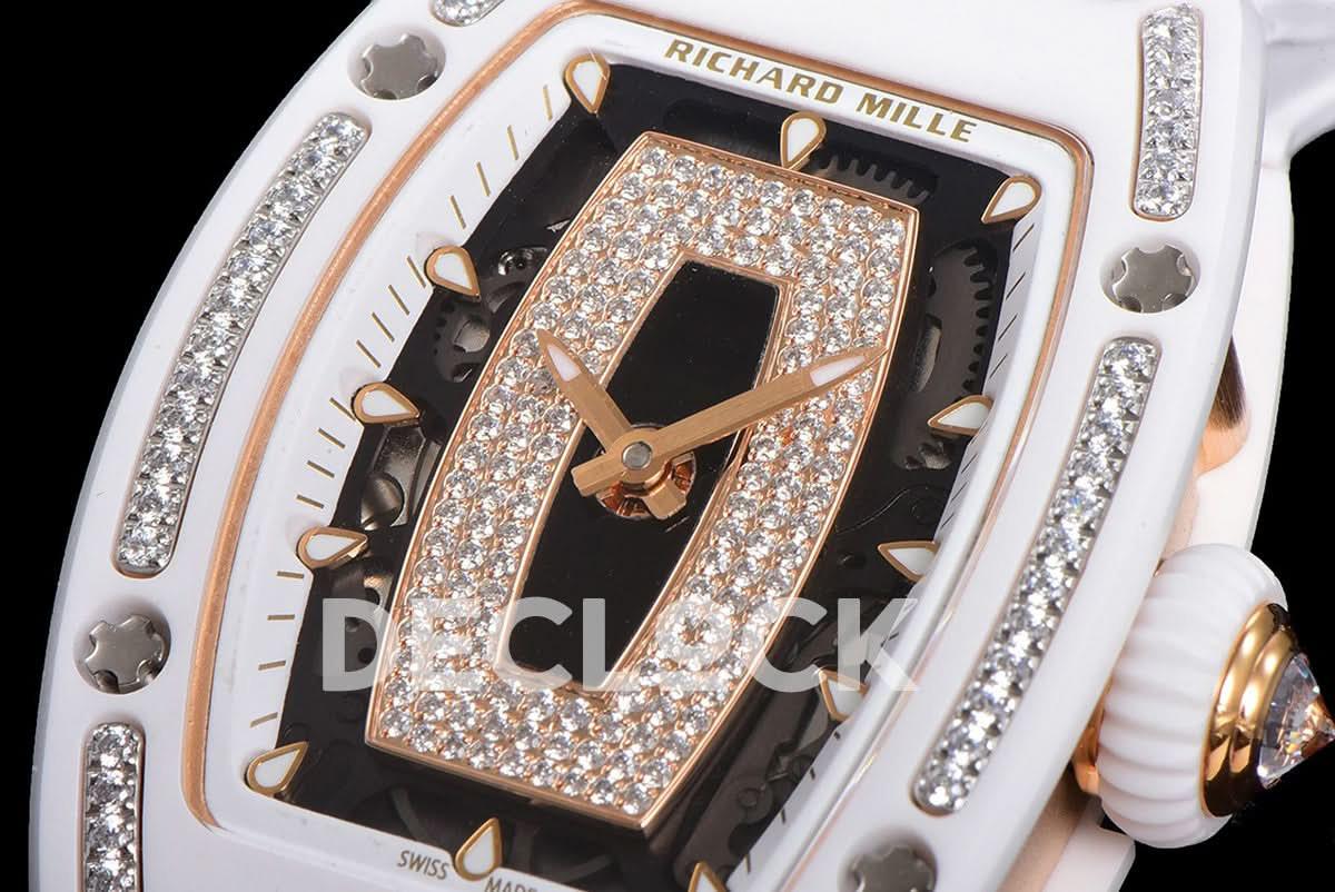 Replica Richard Mille RM 007 Automatic Ladies White Ceramic Diamond Bezel Diamond Jasper |  Declock.