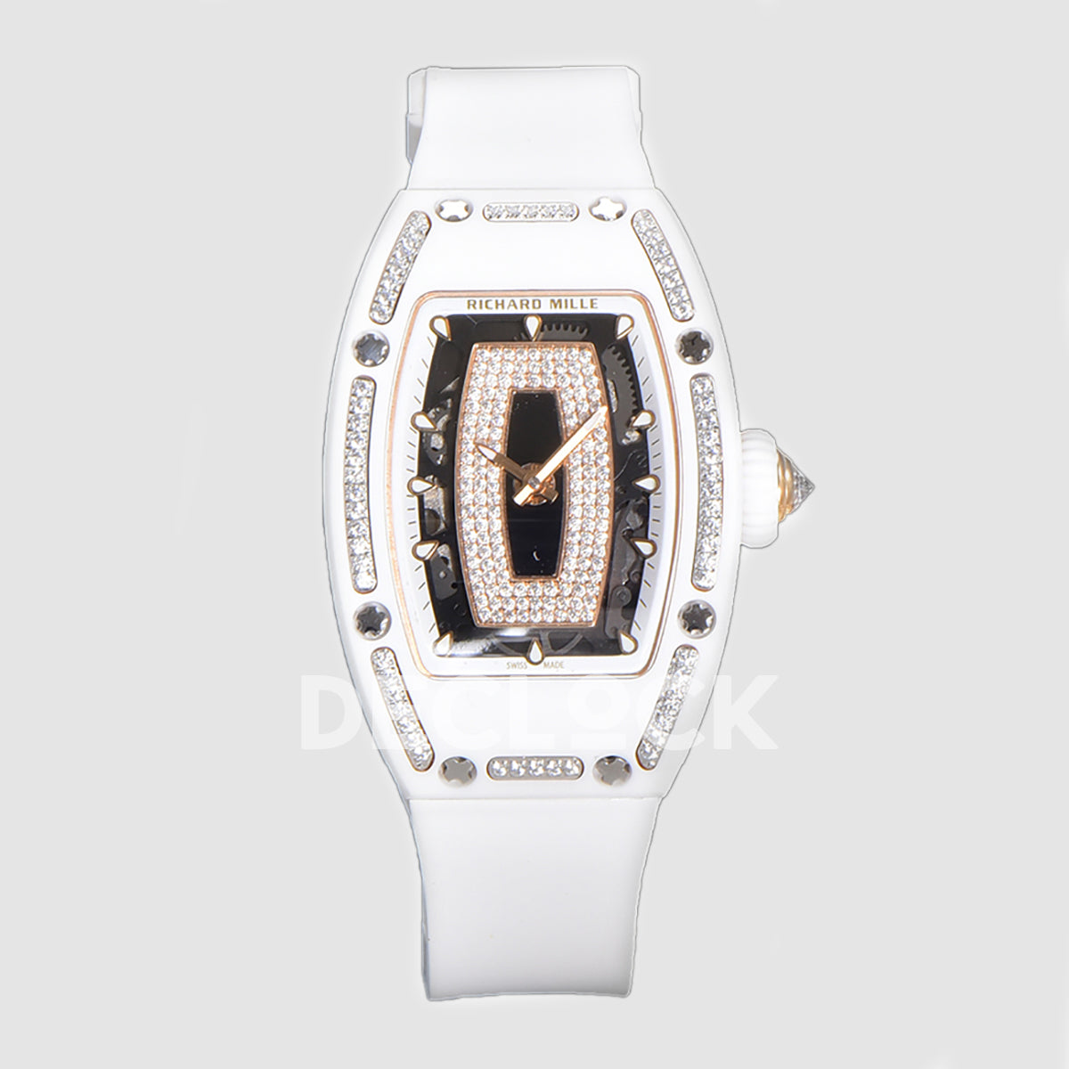 RM 007 Automatic Ladies White Ceramic Diamond Bezel Diamond Jasper