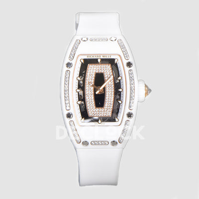 RM 007 Automatic Ladies White Ceramic Diamond Bezel Diamond Jasper