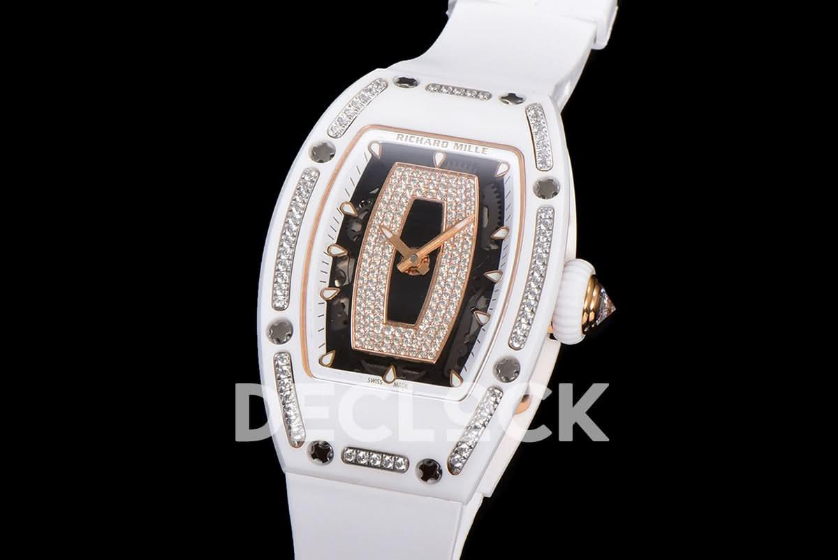 Replica Richard Mille RM 007 Automatic Ladies White Ceramic Diamond Bezel Diamond Jasper |  Declock.