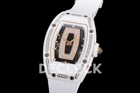 Replica Richard Mille RM 007 Automatic Ladies White Ceramic Diamond Bezel Diamond Jasper |  Declock.