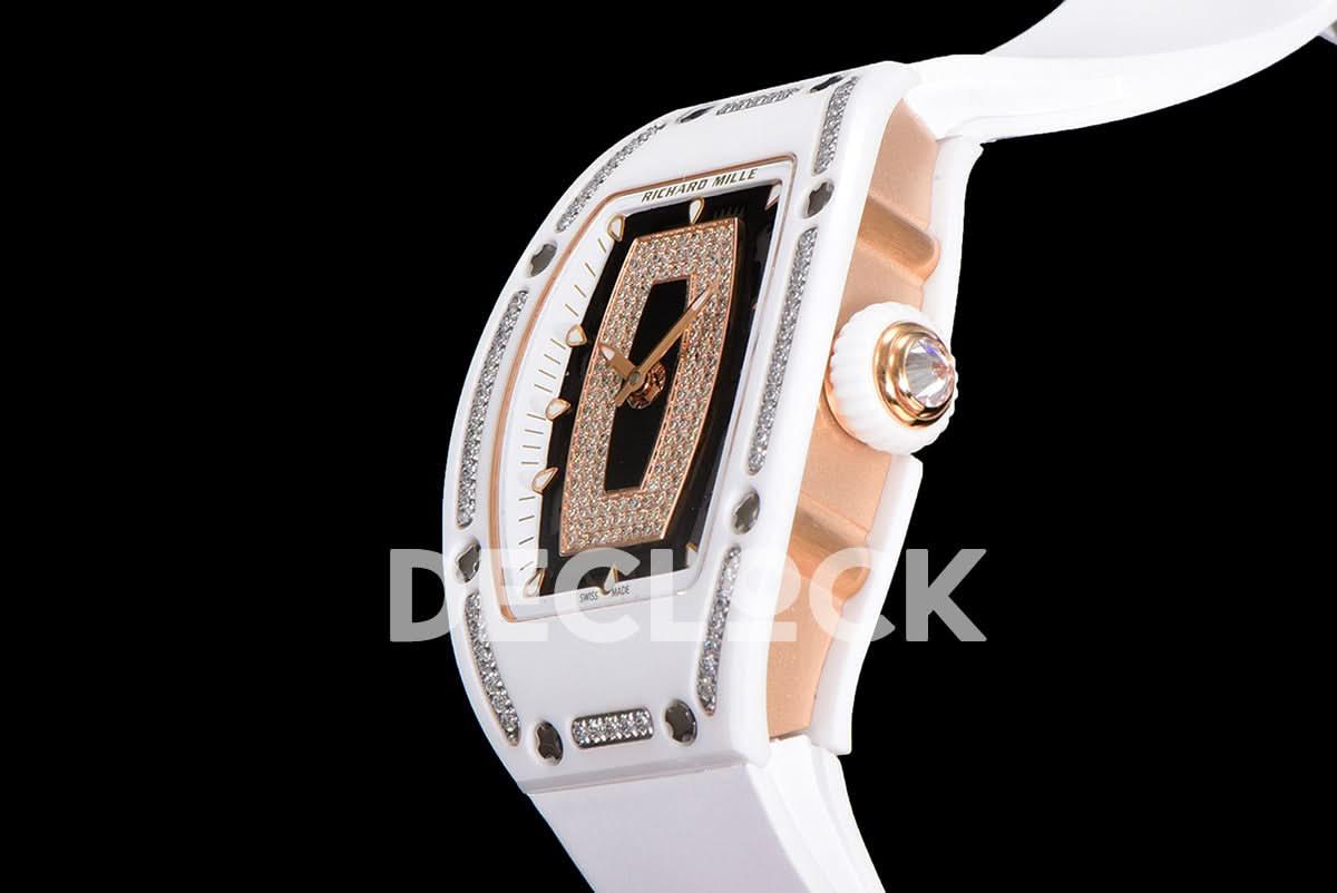 Replica Richard Mille RM 007 Automatic Ladies White Ceramic Diamond Bezel Diamond Jasper |  Declock.