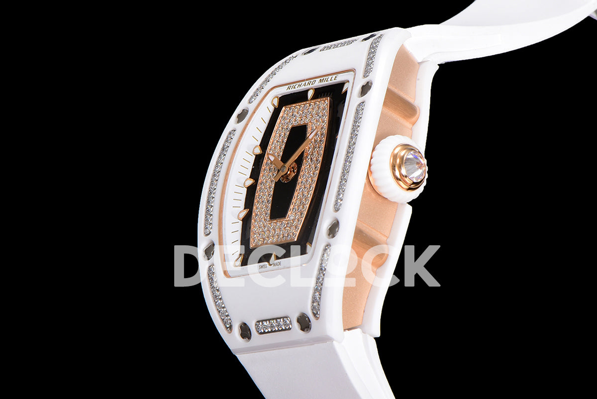 RM 007 Automatic Ladies White Ceramic Diamond Bezel Diamond Jasper