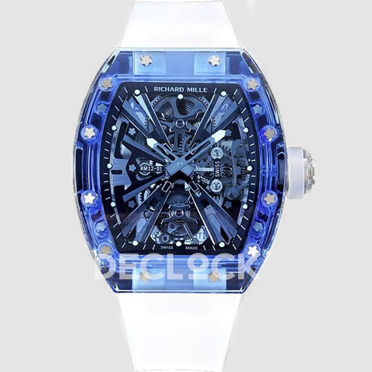 Replica Richard Mille RM 012-01 Tourbillon Blue Sapphire on Transparent Rubber Strap |  Declock.