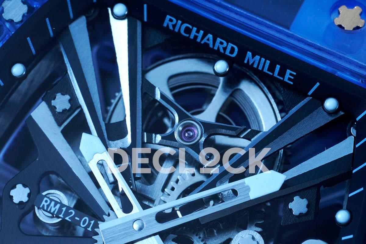 Replica Richard Mille RM 012-01 Tourbillon Blue Sapphire on Transparent Rubber Strap |  Declock.