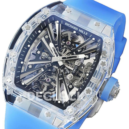Replica Richard Mille RM 012-01 Tourbillon Sapphire on Blue Rubber Strap | Declock.