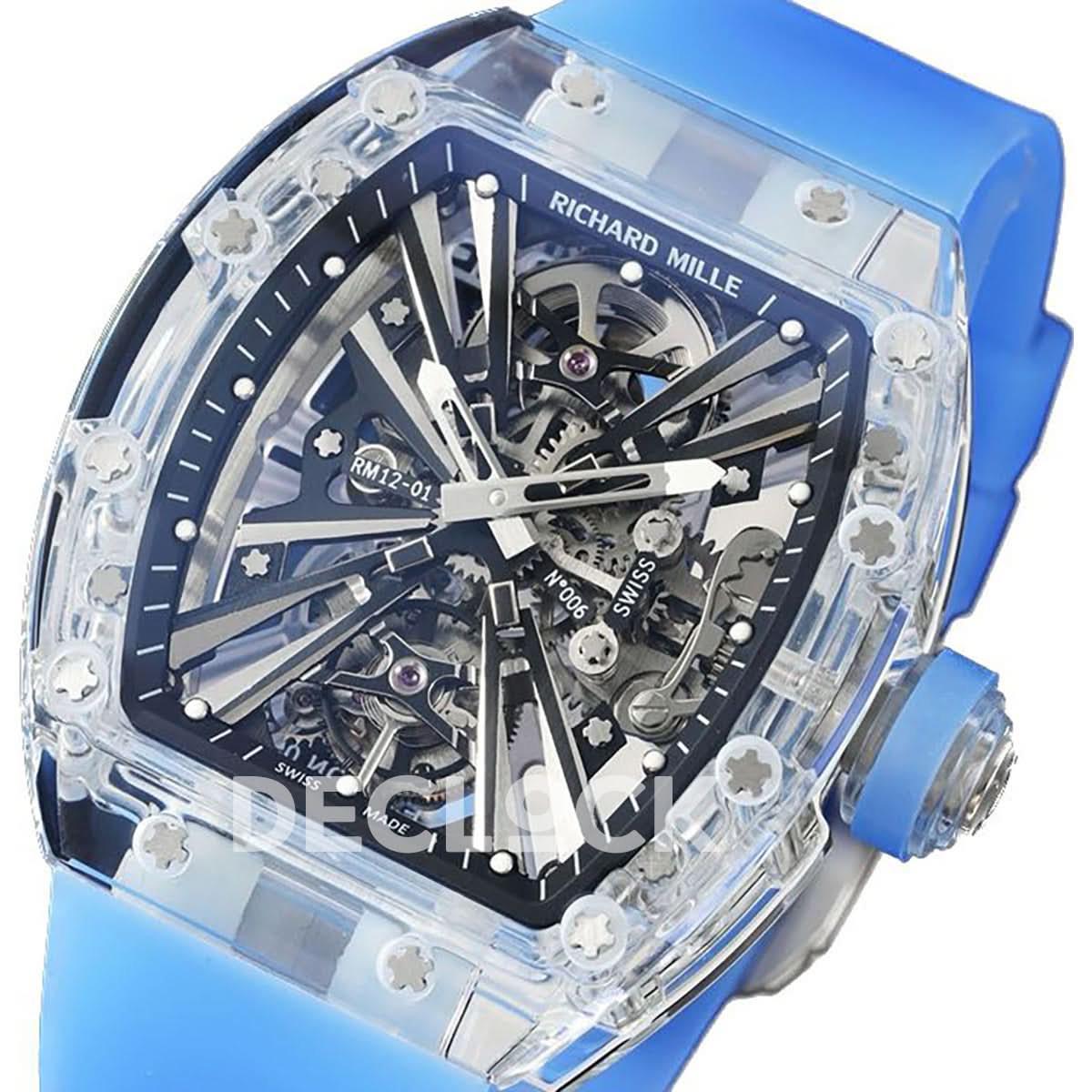 Replica Richard Mille RM 012-01 Tourbillon Sapphire on Blue Rubber Strap |  Declock.