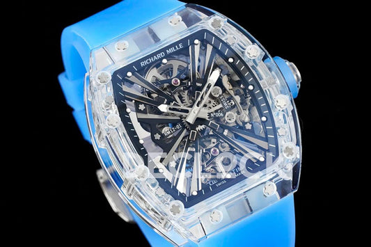 Replica Richard Mille RM 012-01 Tourbillon Sapphire on Blue Rubber Strap | Declock.