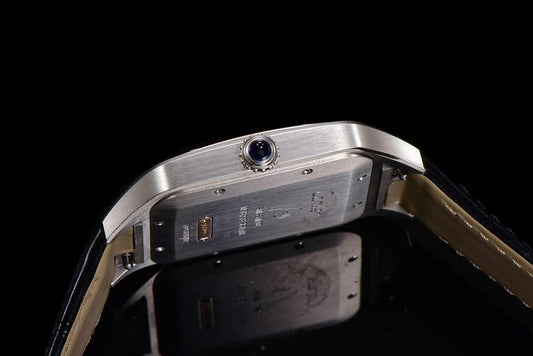 Replica Cartier Santos-Dumont (Large) Silver Dial in Steel/Rose Gold on Black Leather Strap | Declock.