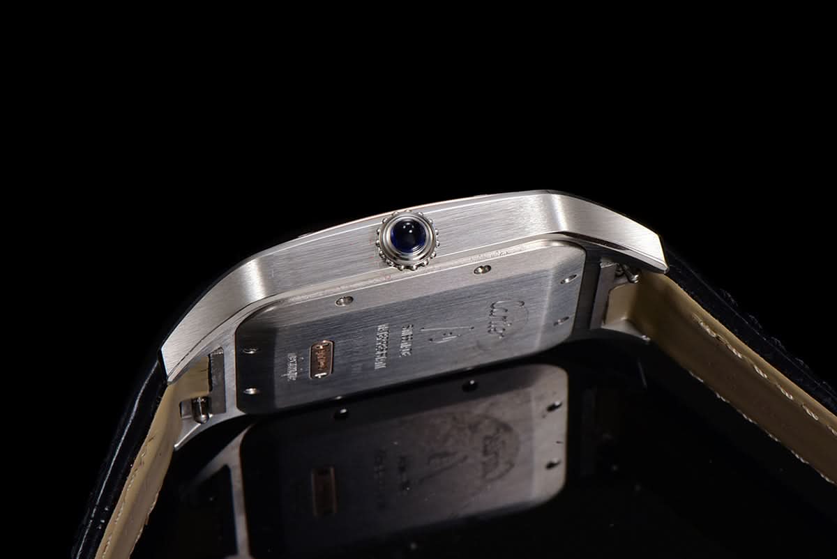 Santos-Dumont (S) Silver Dial in Steel/Rose Gold on Black Leather Strap