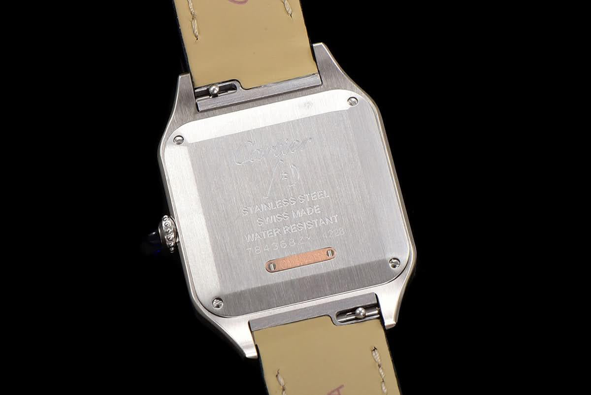 Replica Cartier Santos-Dumont (Large) Silver Dial in Steel/Rose Gold on Black Leather Strap |  Declock.