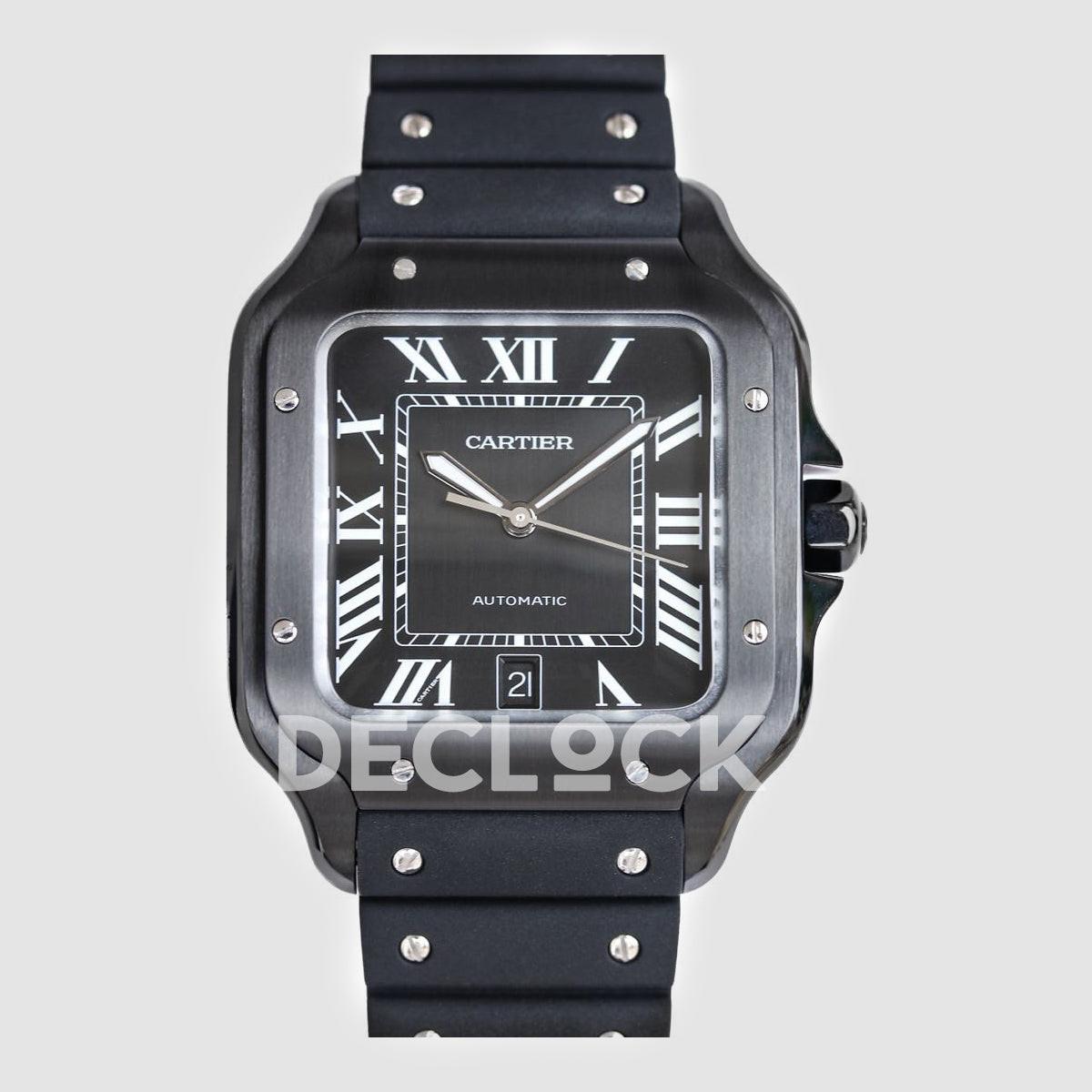 Replica Cartier Santos de Cartier 40mm Black Dial in PVD on Black Rubber Strap |  Declock.