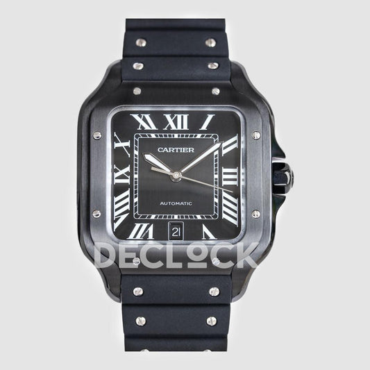 Replica Cartier Santos de Cartier 40mm Black Dial in PVD on Black Rubber Strap |  Declock.