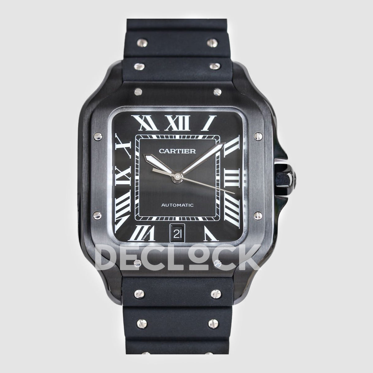 Santos de Cartier 40mm Black Dial in PVD on Black Rubber Strap