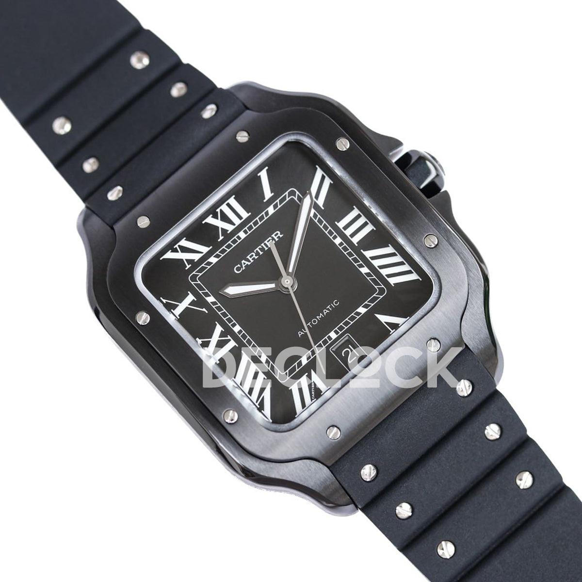Replica Cartier Santos de Cartier 40mm Black Dial in PVD on Black Rubber Strap |  Declock.