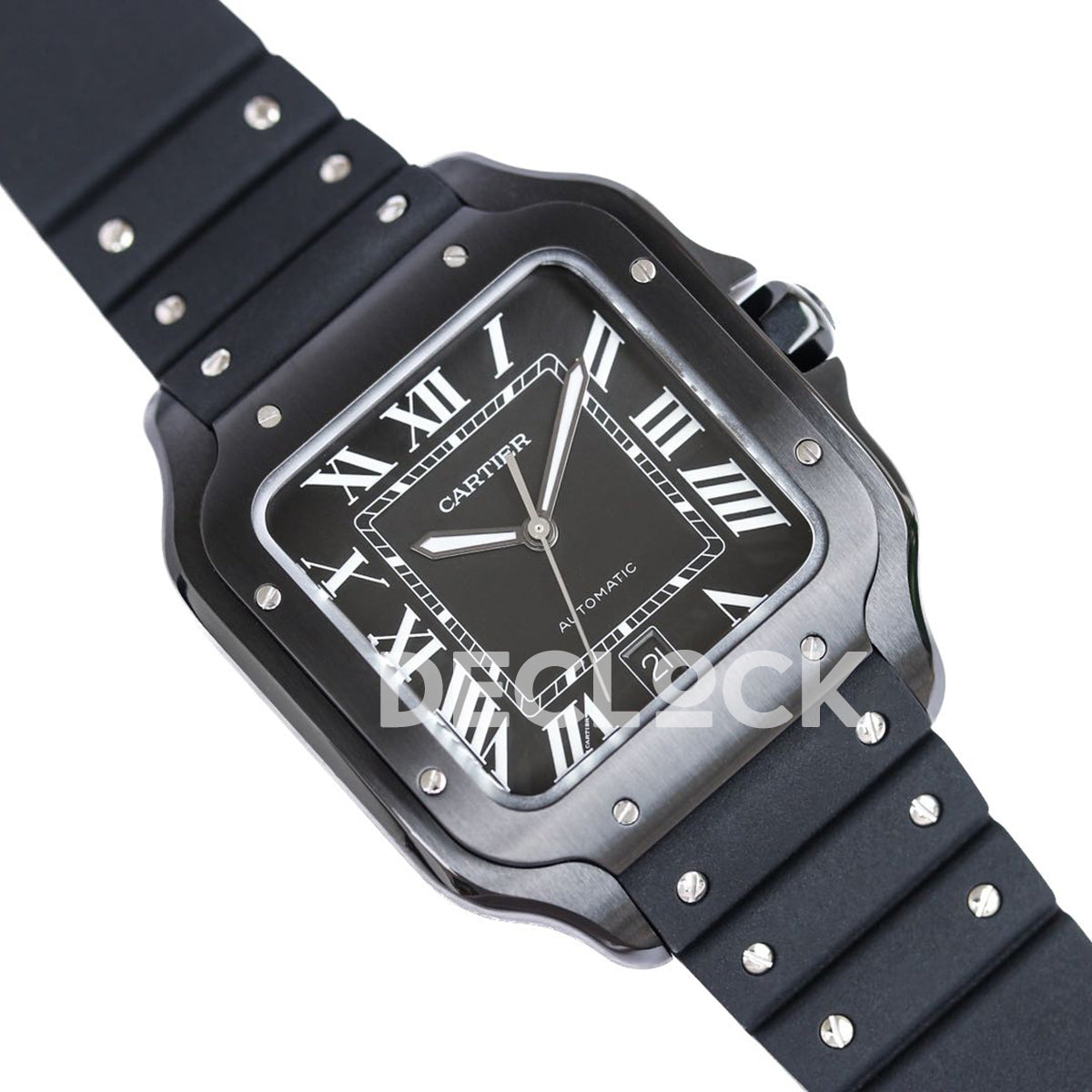 Santos de Cartier 40mm Black Dial in PVD on Black Rubber Strap