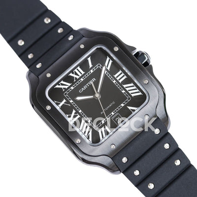 Santos de Cartier 40mm Black Dial in PVD on Black Rubber Strap