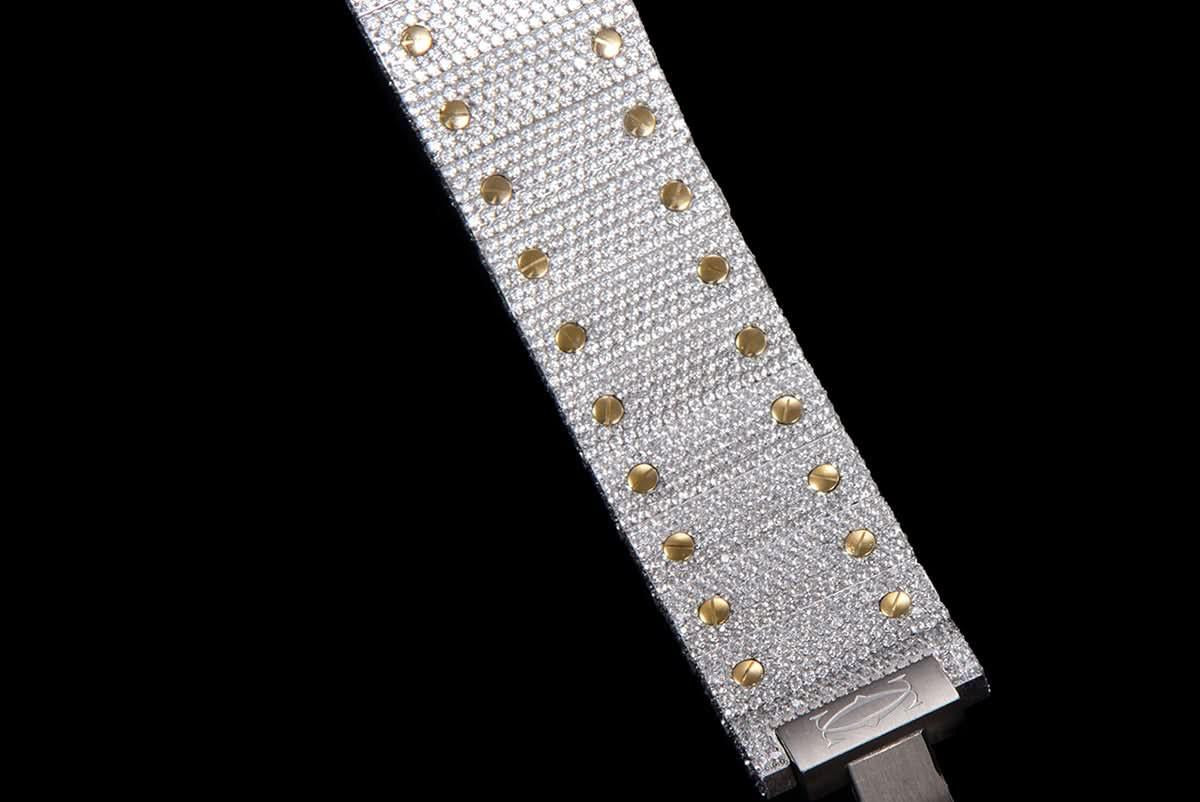 Replica Cartier Santos de Cartier 40mm Diamond Paved Dial with Colourful Arabic Markers in Steel/Yellow Gold |  Declock.