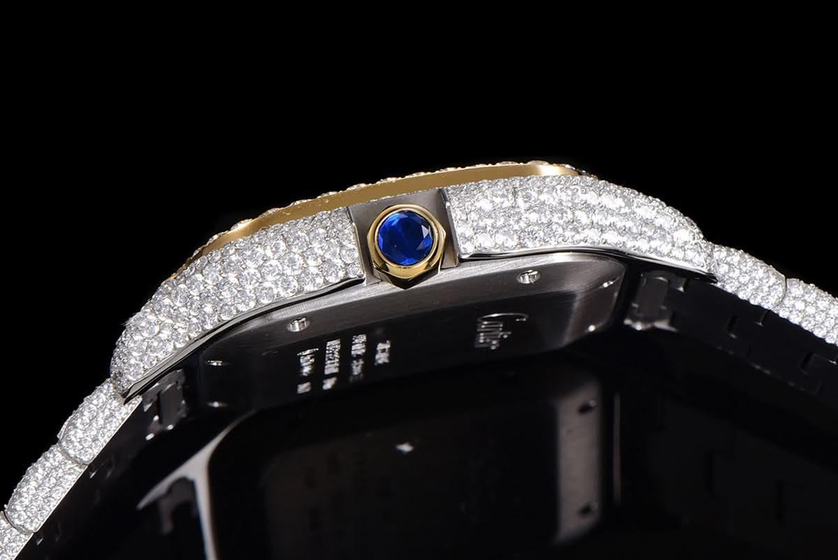 Replica Cartier Santos de Cartier 40mm Diamond Paved Dial with Colourful Arabic Markers in Steel/Yellow Gold |  Declock.