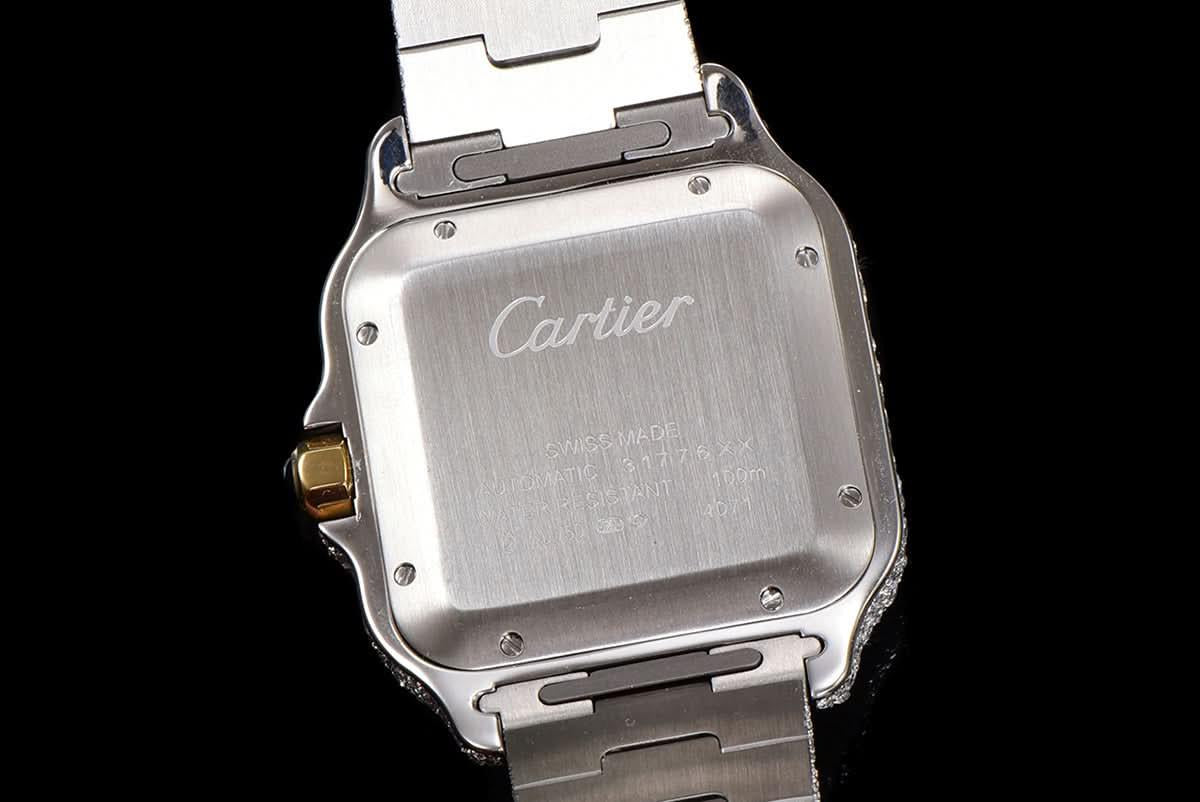 Replica Cartier Santos de Cartier 40mm Diamond Paved Dial with Colourful Arabic Markers in Steel/Yellow Gold |  Declock.