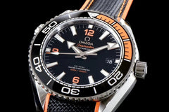 Replica Omega Seamaster Planet Ocean 600M 43.5mm Black Dial in Steel on Leather Strap