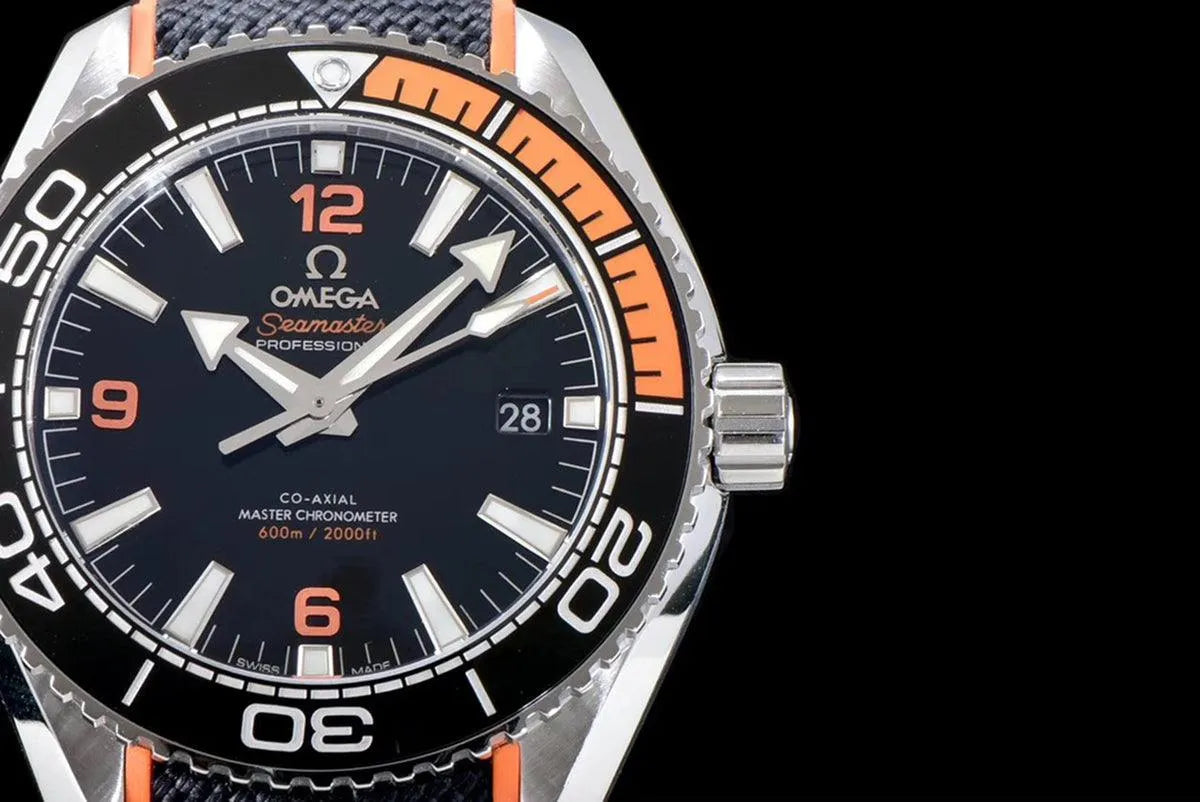 Replica Omega Seamaster Planet Ocean 600M 43.5mm Black Dial in Steel on Leather Strap