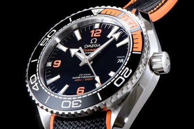 Replica Omega Seamaster Planet Ocean 600M 43.5mm Black Dial in Steel on Leather Strap