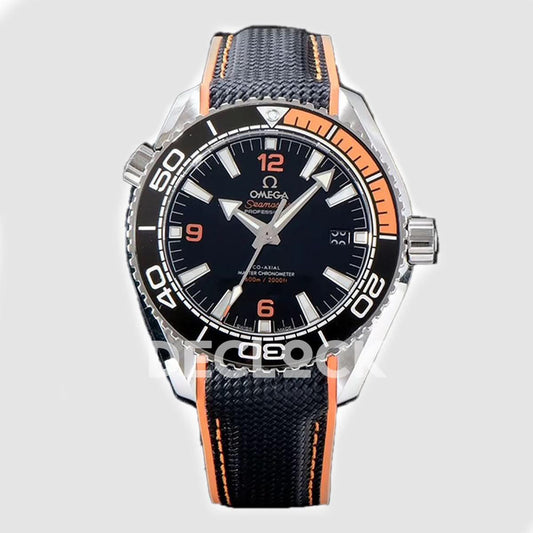 Omega Seamaster Planet Ocean 600M 43.5mm Black Dial in Steel on Leather Strap Replica Watch