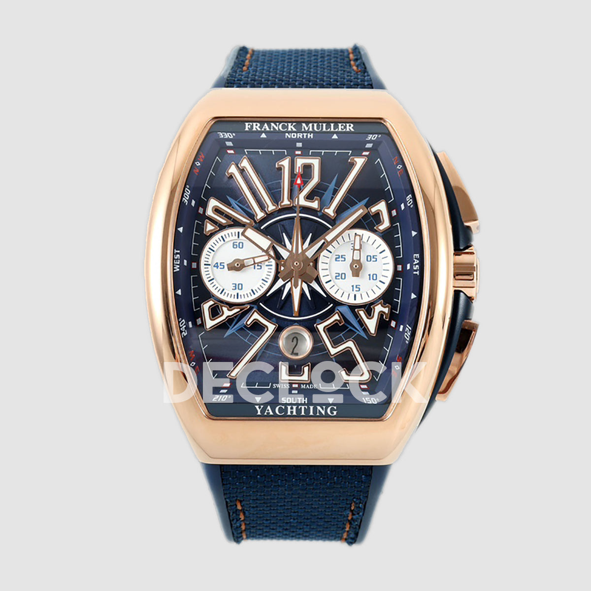 Vanguard V45 Chronograph Blue/White Dial with White Marker in Rose Gold on Leather Strap