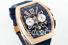Vanguard V45 Chronograph Blue/White Dial with White Marker in Rose Gold on Leather Strap