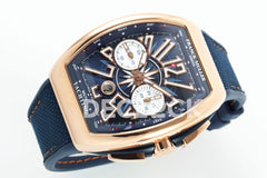 Vanguard V45 Chronograph Blue/White Dial with White Marker in Rose Gold on Leather Strap