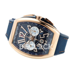 Vanguard V45 Chronograph Blue/White Dial with White Marker in Rose Gold on Leather Strap