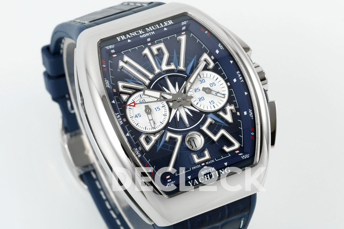 Vanguard V45 Chronograph Blue/White Dial with White Marker in Steel on Leather Strap