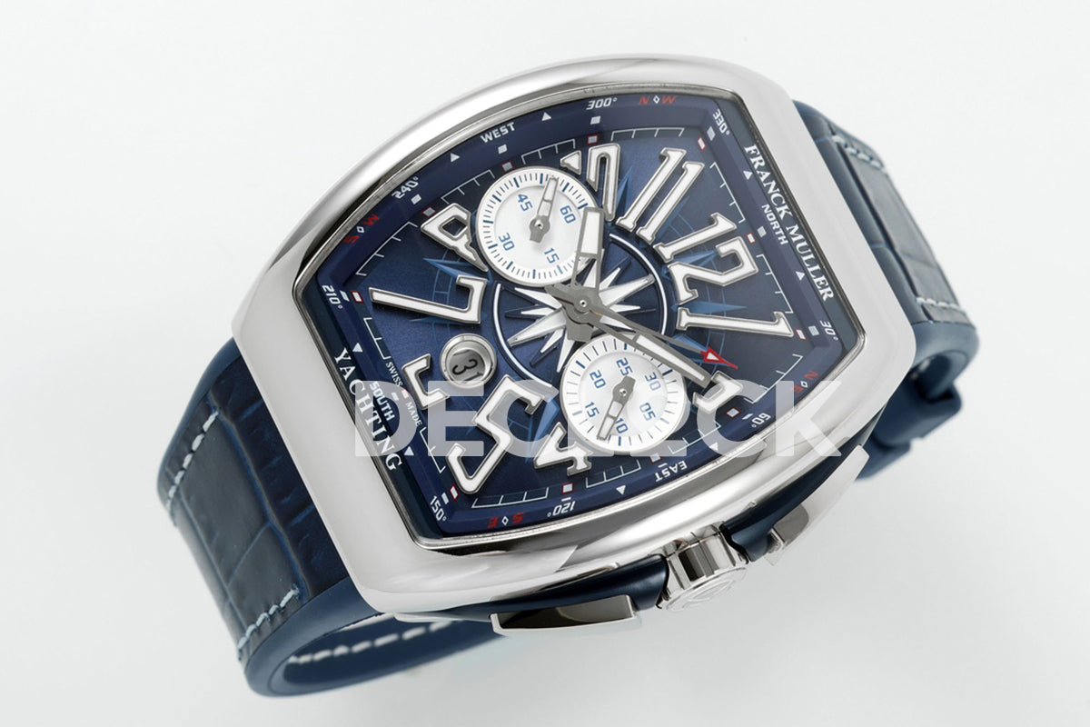 Vanguard V45 Chronograph Blue/White Dial with White Marker in Steel on Leather Strap