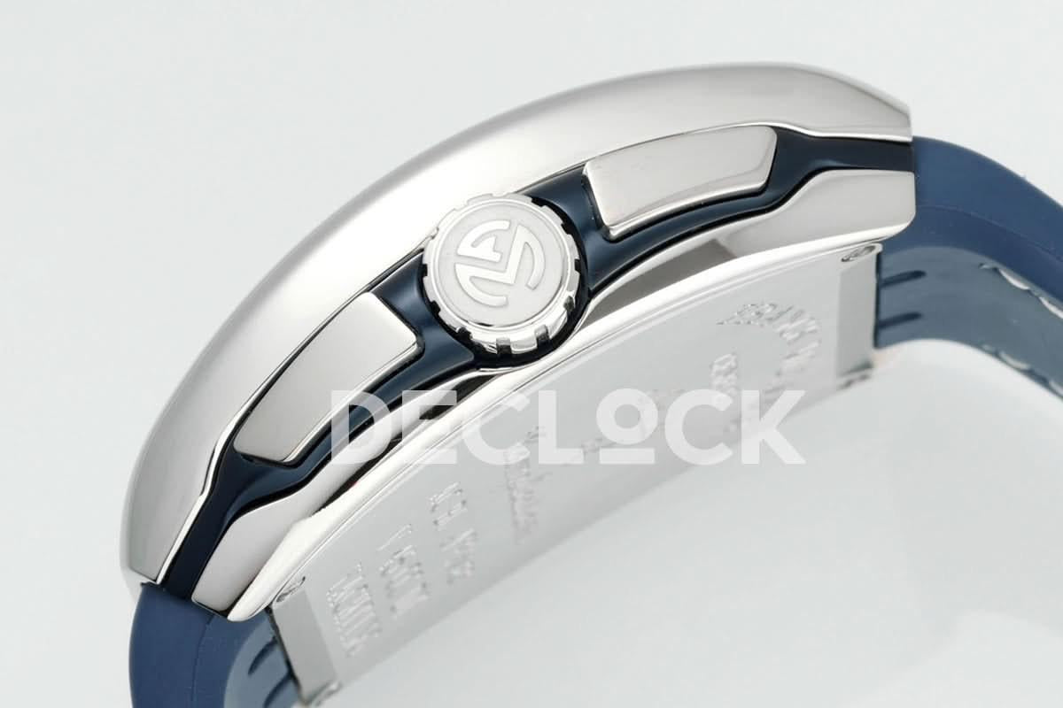 Replica Franck Muller Vanguard V45 Chronograph Blue/White Dial with White Marker in Steel on Leather Strap |  Declock.