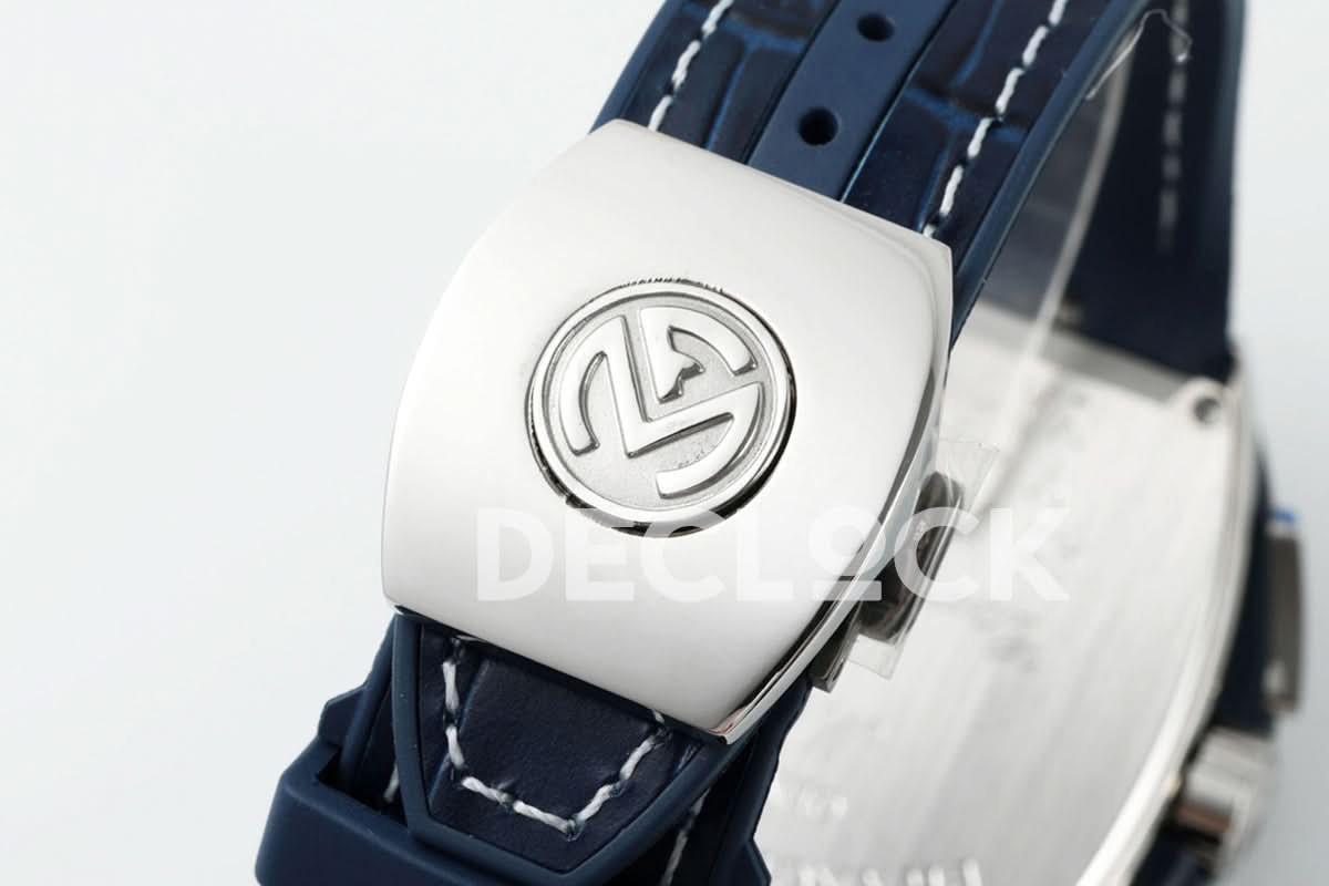 Replica Franck Muller Vanguard V45 Chronograph Blue/White Dial with White Marker in Steel on Leather Strap |  Declock.