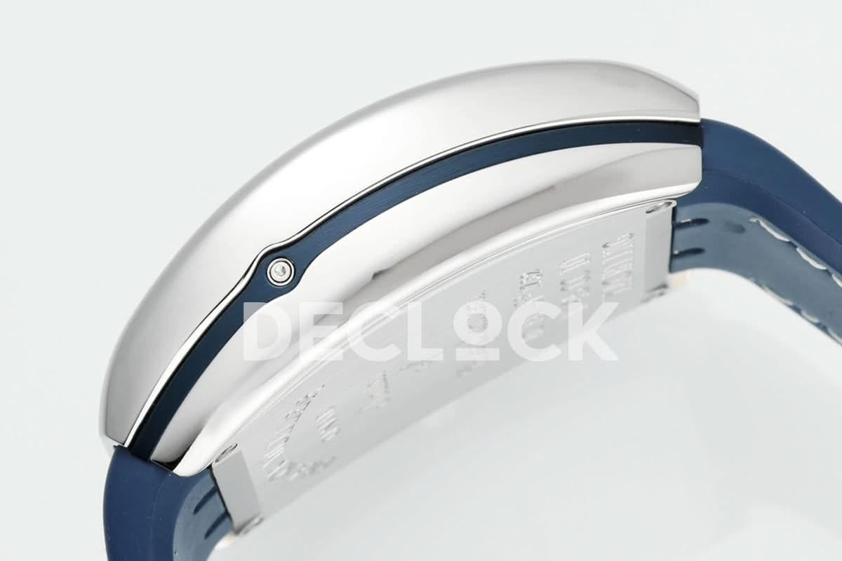 Replica Franck Muller Vanguard V45 Chronograph Blue/White Dial with White Marker in Steel on Leather Strap |  Declock.