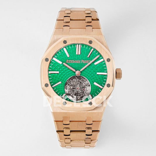 Replica Audemars Pigeut Royal Oak Tourbillon Extra-Thin Green Dial in RG |  Declock.