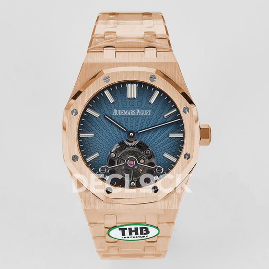 Replica Audemars Pigeut oyal Oak 2018 SIHH RG Tourbillon Dark Blue Sunburst Tapisserie Dial | Declock.