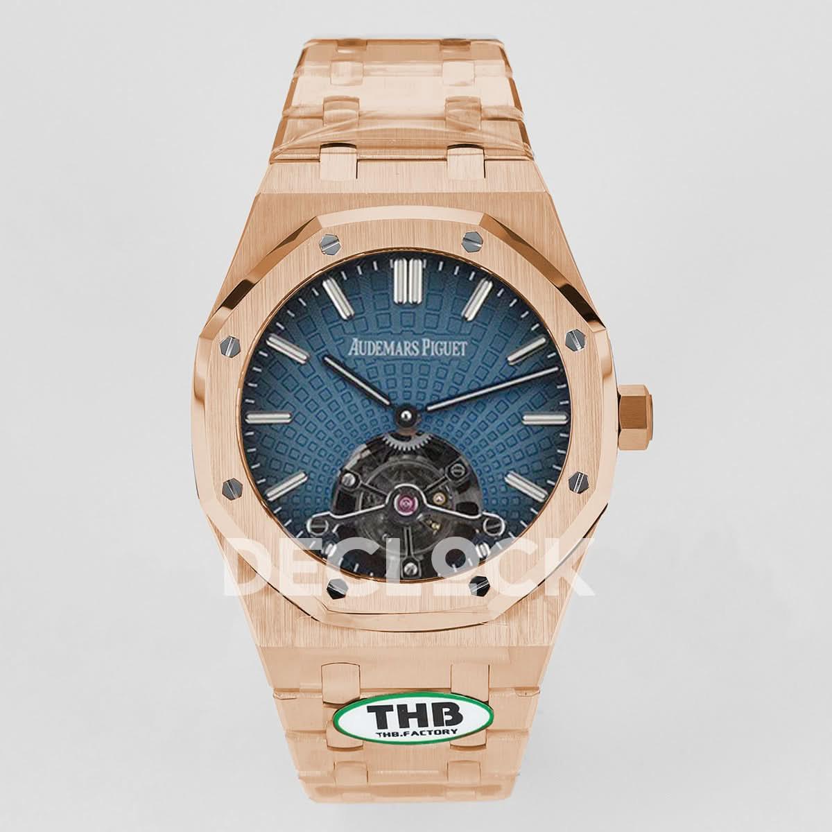 Replica Audemars Pigeut oyal Oak 2018 SIHH RG Tourbillon Dark Blue Sunburst Tapisserie Dial |  Declock.